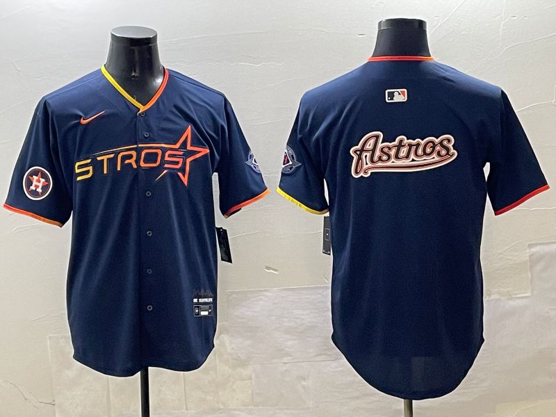 Men Houston Astros Blank Drak Blue Three generations Joint Name 2025 Nike MLB Jersey style 14->houston astros->MLB Jersey